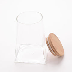 Homestic Glass Jar | Multi-Utility Kitchen Organizer | Airtight Bamboo Lid | Food Storage Container | Cookies Storage Jar | 500 ML | LP017 | Transparent