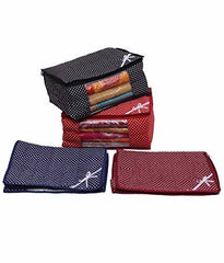 Kuber Industries 4 Piece 3 Layered Quilted Polka Dots Cotton Saree Cover Set (KI7855), Multicolour, Standard