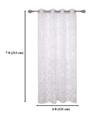 Heart Home Flower Design 7 Feet Door Curtain for Living Room, Bed Room, Kids Room with 8 Eyelet Pack of 2 (White) 52HH3904