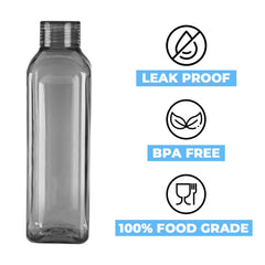 Kuber Industries Square BPA Free Plastic Water Bottles | Unbreakable, Leak Proof, 100% Food Grade Plastic | For Kids & Adults | Refrigerator Plastic Bottle Set of 6 | Grey