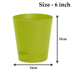 Kuber Industries Plastic Titan Pot|Garden Container for Plants & Flowers|Self-Watering Pot with Drainage Holes,6 Inch,Pack of 2 (Green)
