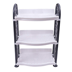 Kuber Industries Exclusive Plastic Rack|Kitchen Rack|3 Layer Multipurpose Storage Rack|Corner Rack for Bathroom, Living Room, Bedroom (Grey)