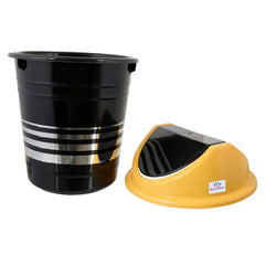 Heart Home Plastic Dustbin, Trashbin, Wastebin For Kitchen, Bathroom, Office Use With Swing Lid, 10 Liter- Pack of 2 (Black & Yellow)-47HH0886