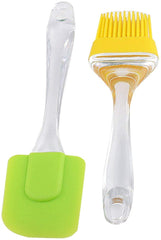Kuber Industries Kitchen Combo Big Spatula and Oil Brush Set with Stainless Steel Soup, Juice Strainer (Silver), Standard