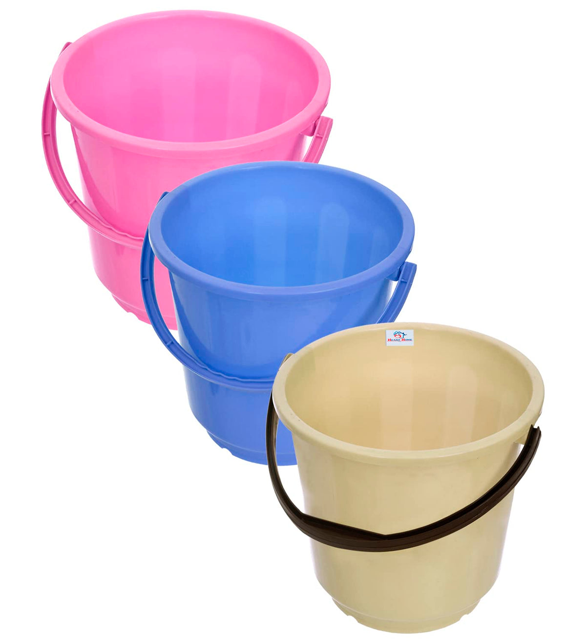 Heart Home Bucket|Plastic Bucket for Bathroom|Bucket for Bathing|Unbreakable Bucket with Handle|16 Liter|Pack of 3 (Multicolor)