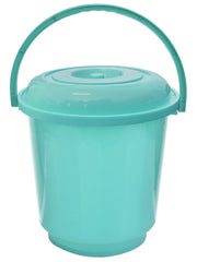 Kuber Industries Multipurposes Plastic Bucket For Bathing With Lid|Home Cleaning & Storage Purpose|31 x 31 x 31 CM|Capicity 16Ltr. (Green)-47KM01177