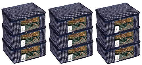 Kuber Industries Hathkadi 9 Piece Cotton Saree Cover, Blue