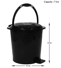 Kuber Industries Durable Plastic Pedal Dustbin|Waste Bin|Trash Can For Kitchen & Home With Handle,7 Litre,Pack of 2 (Black)