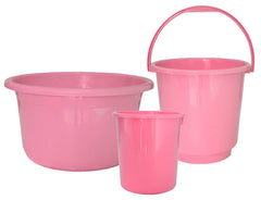 Kuber Industries 3 Pieces Plastic Bucket, Dustbin & Tub Set (Pink)