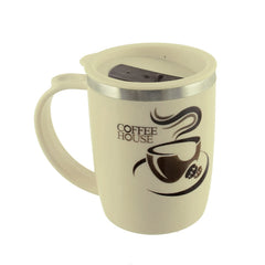 Kuber Industries Double Wall Vacuum Insulated Food Grade BPA Free Plastic Coffee Mug with Lid, Pack of 2 (Grey & Cream)