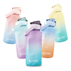 Kuber Industries 2 Litre Motivational Plastic Sipper Water Bottle with Water Tracker & Time Marker, Leakproof, BPA Free, Fitness Sports Water Bottle with Measurements (Gradient Blue & Purple, 1 Piece)