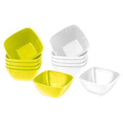 Heart Home Bowls|Plastic Serving Square Bowls|Katori for Kitchen|Microwave Safe Bowls for Rice|Soup|Pasta|250 ML|Pack of 12 (Multicolor)