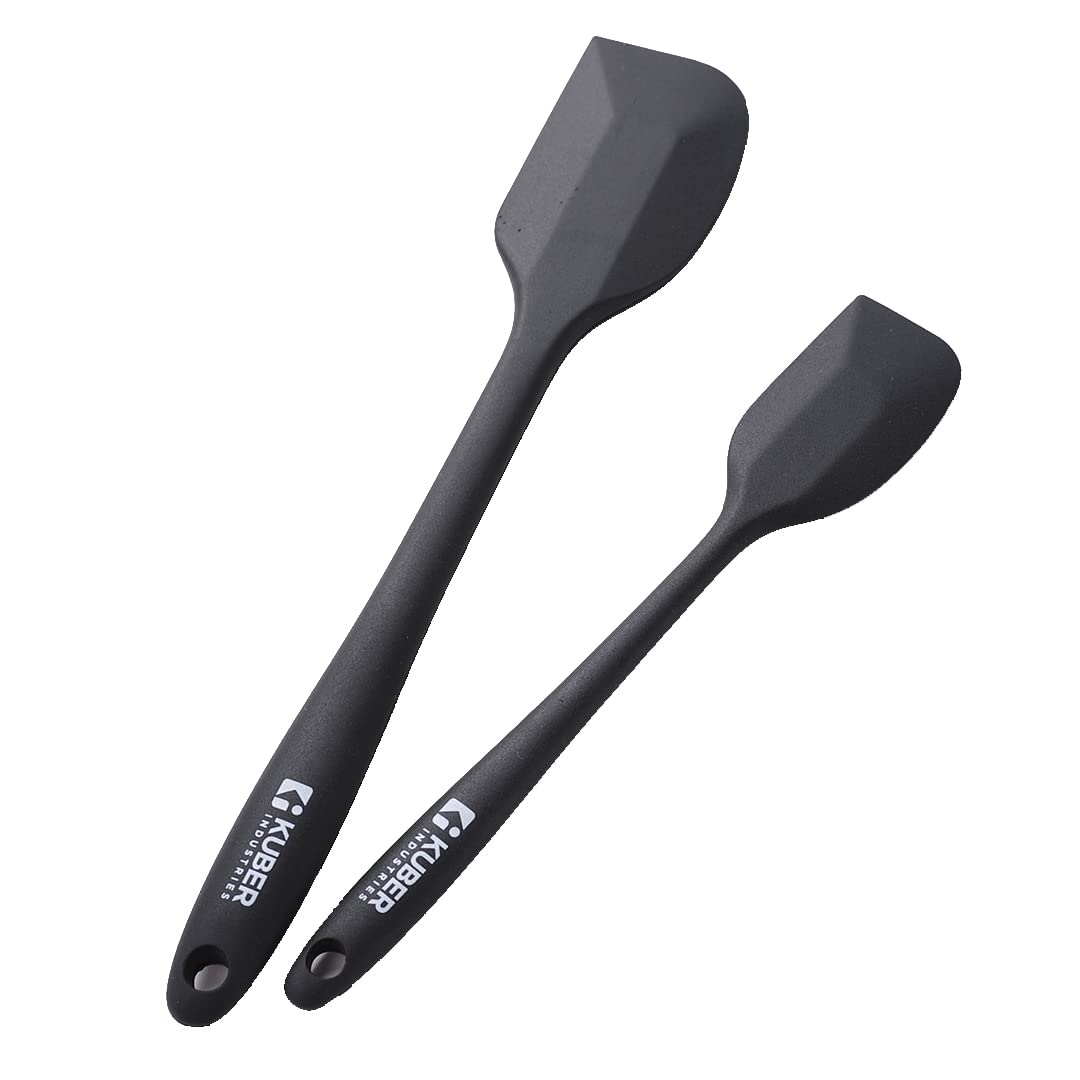 Kuber Industries Silicon Spatula Set| BPA-Free & Food Grade Silicon|Non-Stick Cookware Set of 2 (1 Large, 1 Regular Spatula)|Cooking & Baking Essentials|Heat Resistant|Dishwasher Safe (Black)