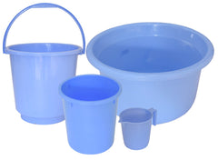 Kuber Industries 4 Pieces Plastic Bucket, Dustbin, Mug & Tub Set (Blue)