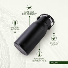 Heart Home Water Bottle | Vacuum Insulated Travel Bottle | Hot & Cold Water Bottle | Sipper Lid & Handle Water Bottle | 1000 ML | Pack of 3 | HH-22111D | HH-22111A | HH-22111B | Multi