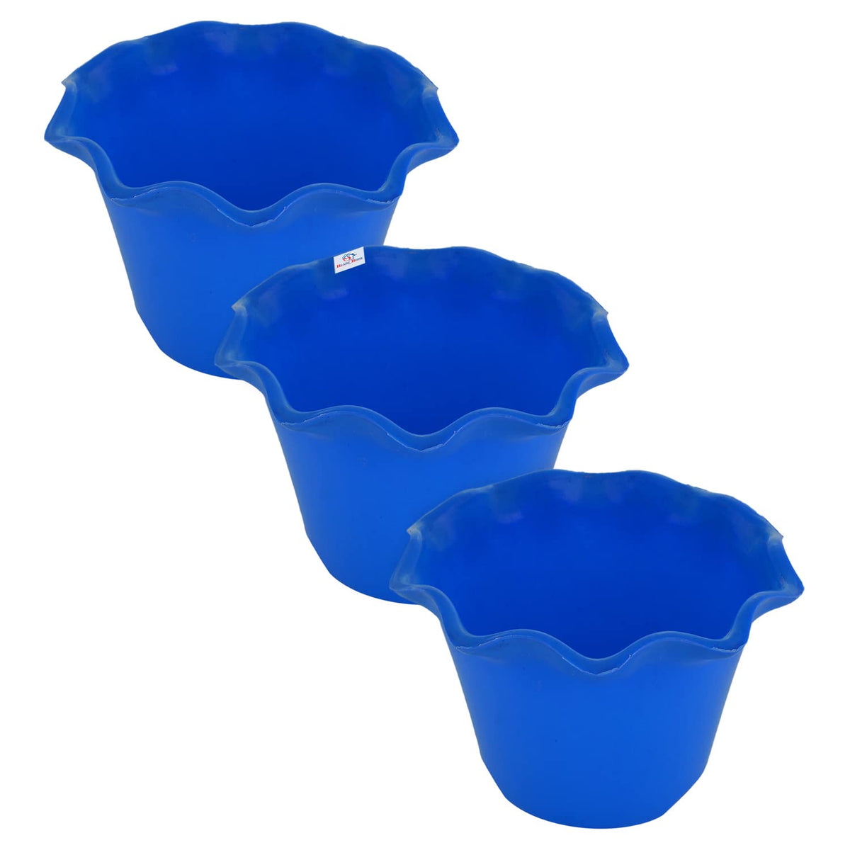 Heart Home Blossom Flower Pot|Durable Plastic Flower Pot|Gamla with Drain Holes for Home Décor|Balcony|Garden|8 Inch|Pack of 3 (Blue)