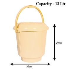 Kuber Industries Unbreakable Plastic Durable & Lightweight Strong Bathroom Bucket with Lid and Handle,13 LTR.(Cream)