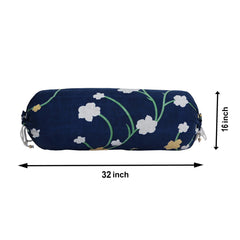 Heart Home Bolster Cover|Soft Cotton Bolster Cover Set|Diwan Round Bolster Pillow Covers|Luxurious Flower Print Roll Masand Cover|16x32 Inch|Pack of 2 (Blue)