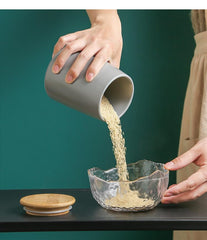 Urbane Home Ceramic Jar | Food Storage Jar | Kitchen Storage Jar | Round Jar for Home | Sugar Storage Jar | Airtight Bamboo Lid | YX03-L-GY | 850 ML | Gray