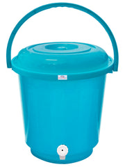Heart Home Multipurposes Plastic Bucket With Lid & Tap System For Home Cleaning & Save Water, 18Ltr. (Blue) 52HH3899