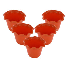 Heart Home Blossom Flower Pot|Durable Plastic Flower Pots|Planters for Home Décor|Garden|Living Room|Balcony|Pack of 5 (Orange)