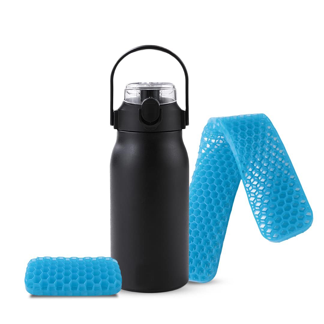 Heart Home Water Bottle & Mouse & Keyboard Wrist Pad Combo Set | Office Desk Combo Set | Insulated Bottle With Handle | Pain Relief Wrist Pad | 1000 ML | HH-22111A-T-D001-T-D002 | Multi