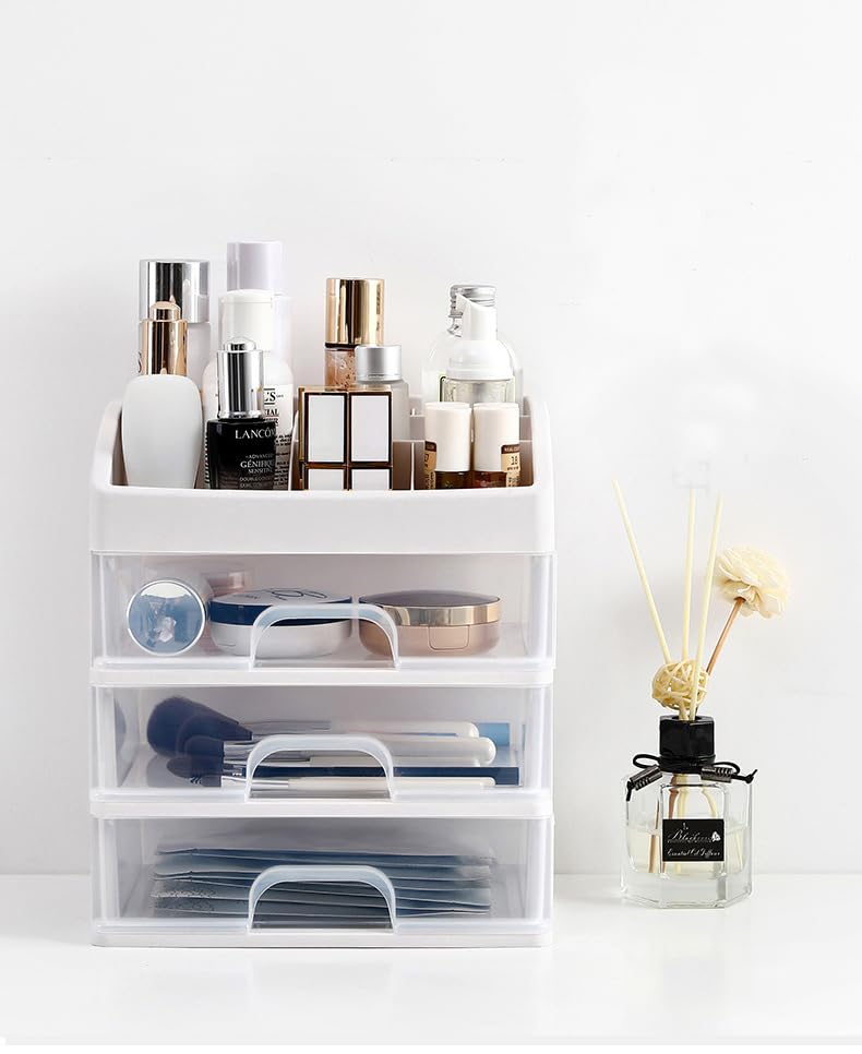 Kuber Industries 3 Layer Cabinet Drawer Box|Desktop Storage Box|Multi Drawer Storage Organizer| White