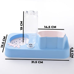 Urbane Home 2-in-1 Cat & Dog Bowl Set With Replaceable Water Bottle|Detachable Cat Bowl Set|Premium PP & ABS Plastic|Non-Toxic|Suitable For Small & Medium Pets|PT303C|Blue