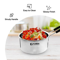 Kuber Industries 2 Burners Gas Stove & 3 Pc Stainless Steel Saucepan Set | Saucepan Set (1100 ml,1500 ml & 2200 ml)| Gas Stove with Glass Top, Manual Ignition & Cast Iron Burner