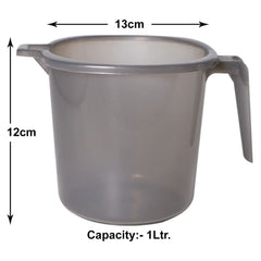 Kuber Industries Tranasparent Small Multiuses Lightweight, Unbreakable Strong Plastic Bathroom Mug, 1 Litre- Pack of 2 (Black)-50KM0820