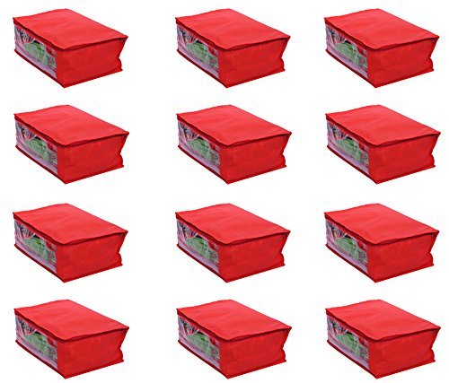 Kuber Industries 12 Piece Non Woven Saree Cover, Red