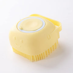 Kuber Industries Dog Brush with Shampoo Container|Cat & Dog Bath Brush for Bathing|Exfoliating|Scrubbing|Massaging & Relaxing|Soft Silicone|Suitable for All Pets|PT230Y|Yellow