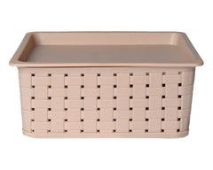 Heart Home BPA Free Attractive Design Multipurpose Small Trendy Storage Basket With Lid|Material-Plastic|Color-Light Brown|Pack of 2