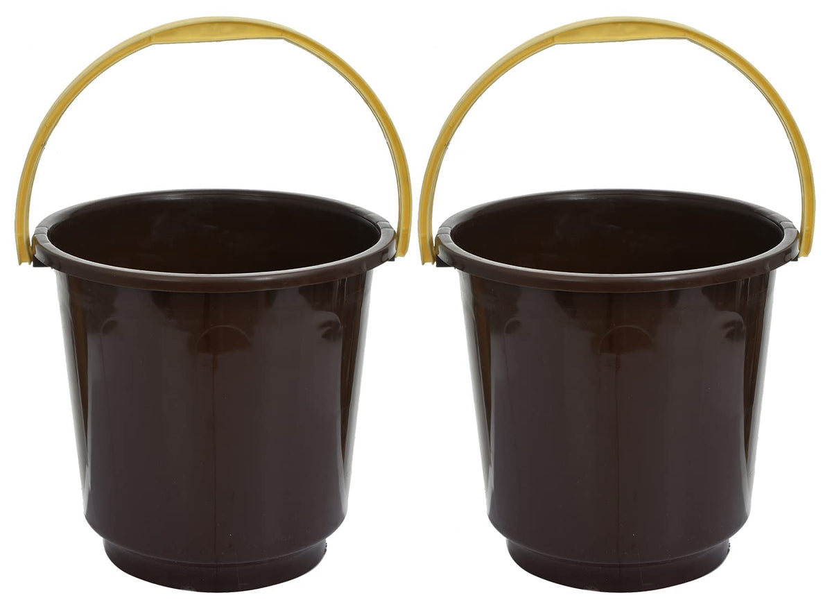 Kuber Industries Multipurposes Plastic Bucket for Bathing Home Cleaning & Storage Purpose, 16Ltr.- Pack of 2(Brown)-47KM01207