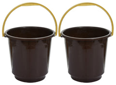 Kuber Industries Multipurposes Plastic Bucket for Bathing Home Cleaning & Storage Purpose, 16Ltr.- Pack of 2(Brown)-47KM01207