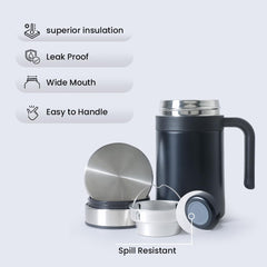 Homestic Stainless Steel Vacuum Insulated Travel Mug with Lid 420 ML (Black)