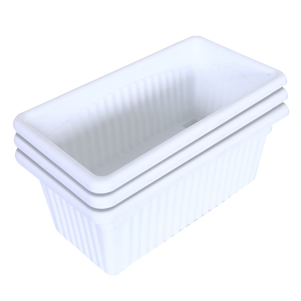 Kuber Industries Rectangular Jupiter Plastic Window Pot|Flower Planter for Home & Balcony,Garden 14 Inches Pack of 3 (White)