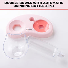 Homestic 2-in-1 Cat & Dog Bowl Set with Replaceable Water Bottle|Automatic Refill Cat Bowl|Premium PP Plastic|Non-Toxic|Suitable for Small & Medium Pets|PT008P|Pink