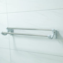 Kuber Industries Towel Hanger for Bathroom|Wall Mounted Cloth Hanger|Multipurpose Cloth & Napkin Holder|Stainless Steel & PP|Self-Adhesive DIY Installation|Bathroom & Kitchen Organizer|FJ-07|Grey
