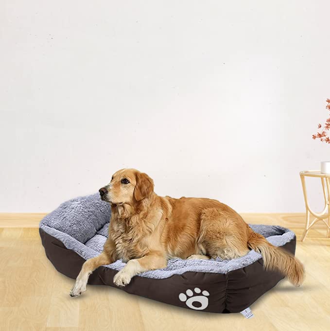 Kuber Industries Dog & Cat Bed|Polyester Face with Cotton & Polyester Filling|Comfortable and Durable|Rectangle Pet Bed for Enhanced Stretching Space|Machine Wash|QY036BR-L|Brown