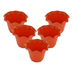 Kuber Industries Blossom Flower Pot|Durable Plastic Flower Pots|Planters for Home Décor|Garden|Living Room|Balcony|Pack of 5 (Orange)