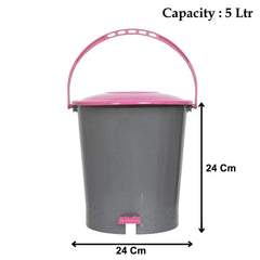 Kuber Industries Plastic Pedal Dustbin, Trashbin, Wastebin For Kitchen, Bathroom, Office Use With Handle, 5 Liter (Grey & Pink)-47KM01014
