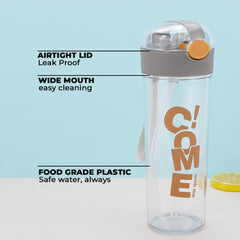 Urbane Home Water Bottle for Kids | Printed Designs for Kids | Plastic Sipper Bottle for Kids | Food Grade Plastic | One Click Open Flip Lid | Transparent, Leak Proof, BPA Free | 420 ml