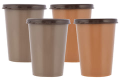 Heart Home Food Grade, Leakproof Plastic Everyday Glass,Tumbler with Lid, 300ml- Set of 4 (Brown & Coffee)-HS43HEARTH25690