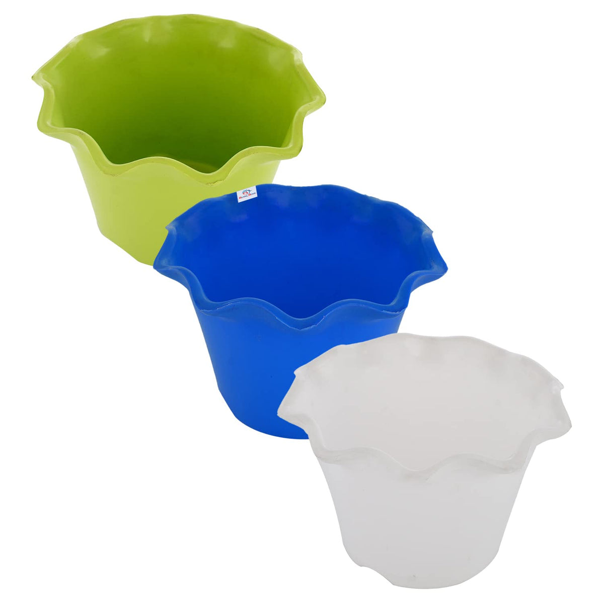 Heart Home Blossom Flower Pot|Durable Plastic Flower Pot|Gamla with Drain Holes for Home Décor|Balcony|Garden|8 Inch|Pack of 3 (Multicolor)