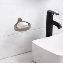 Kuber Industries Soap Holder|Sink Soap Holder|Plastic Wall Mounted Soap Holder|Oval Shape Self Draining Soap Dish for Bathroom|Pack of 3 (Brown)