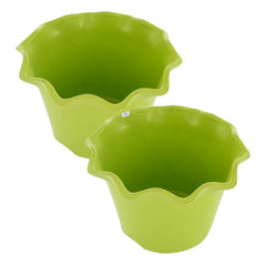 Heart Home Blossom Flower Pot|Durable Plastic Flower Pots|Planters for Home Décor|Garden|Living Room|Balcony|Pack of 2 (Green)