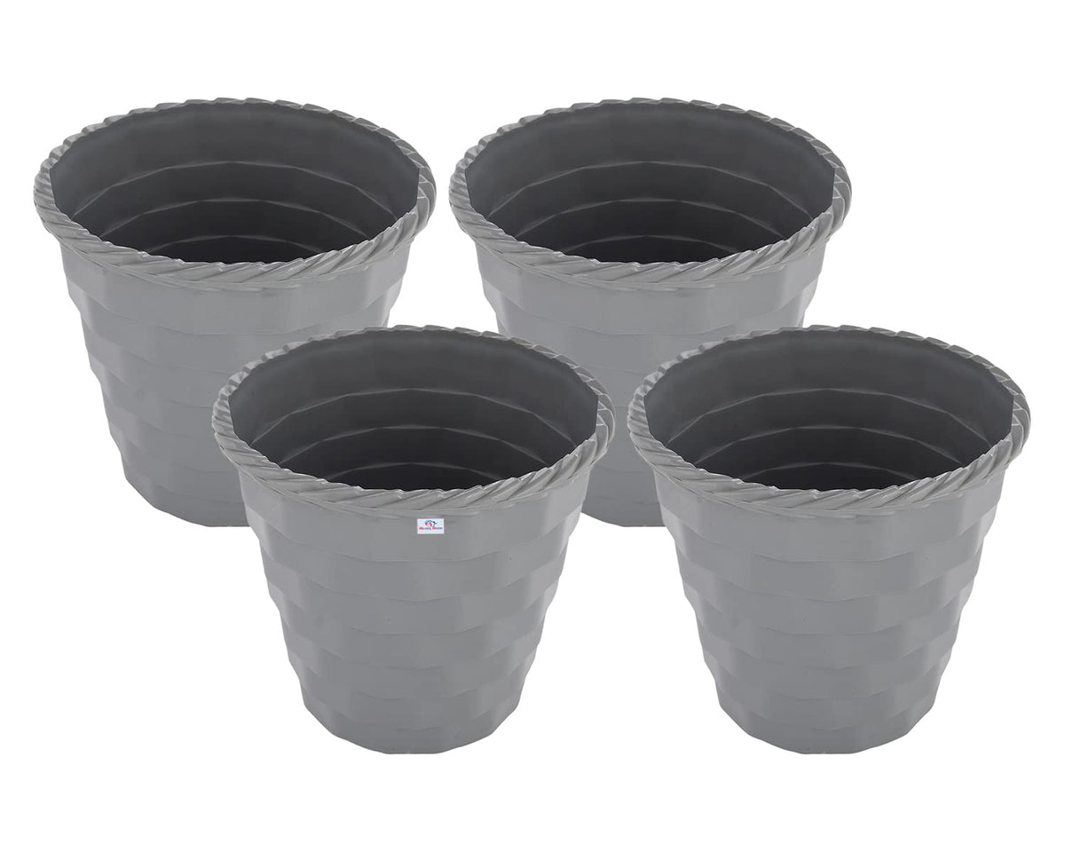 Heart Home Brick Flower Pot|Durable Plastic Flower Pots|Planters for Home Décor|Garden|Living Room|Balcony|6 Inch|Pack of 4 (Grey)