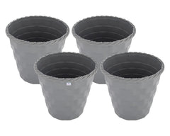 Heart Home Brick Flower Pot|Durable Plastic Flower Pots|Planters for Home Décor|Garden|Living Room|Balcony|6 Inch|Pack of 4 (Grey)