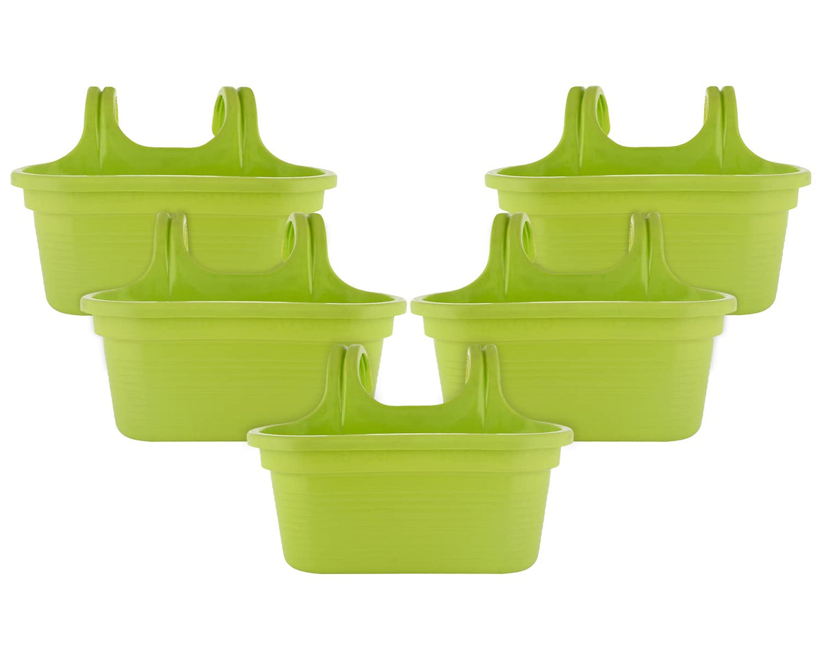 Kuber Industries Hanging Flower Pot|Double Hook Plant Container|Durable Plastic Glossy Finish Pots for Home|Balcony|Garden|12 Inch|Pack of 5 (Green)